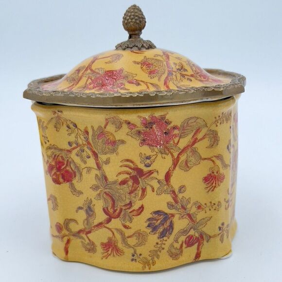 Rare Vintage Mark Roberts Porcelain Trinket Box With Lid Floral Design Copper - Picture 12 of 14